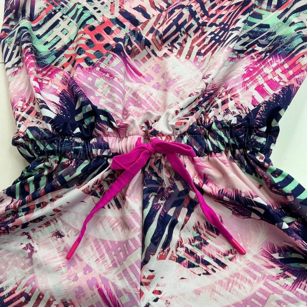 Athletic Works Pink Tropical Romper Kids Sz L 10-12 Crisscross Back AWG29S200BH
